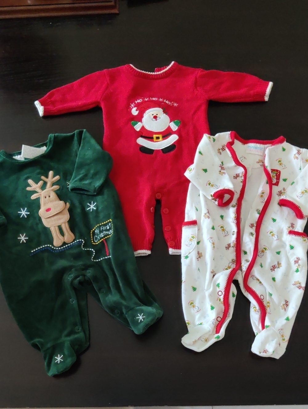 Lot Of 3 Christmas Baby One-Piece Sleepers - Red, Green, White